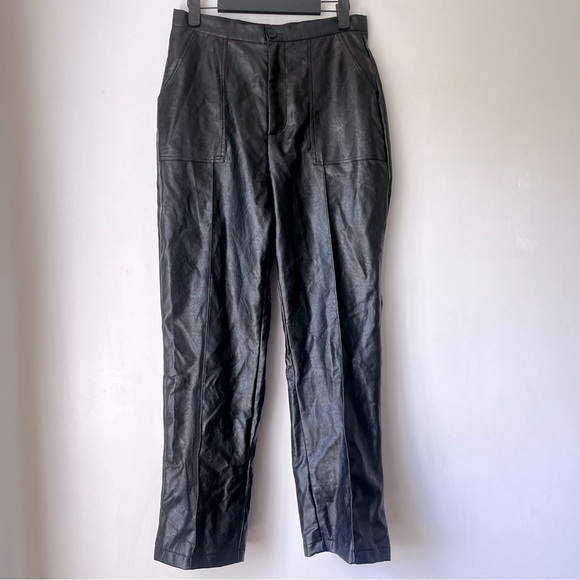 Princess Polly Encore Black Faux Leather High Rise Straight Leg Pants 6 - Picture 11 of 14